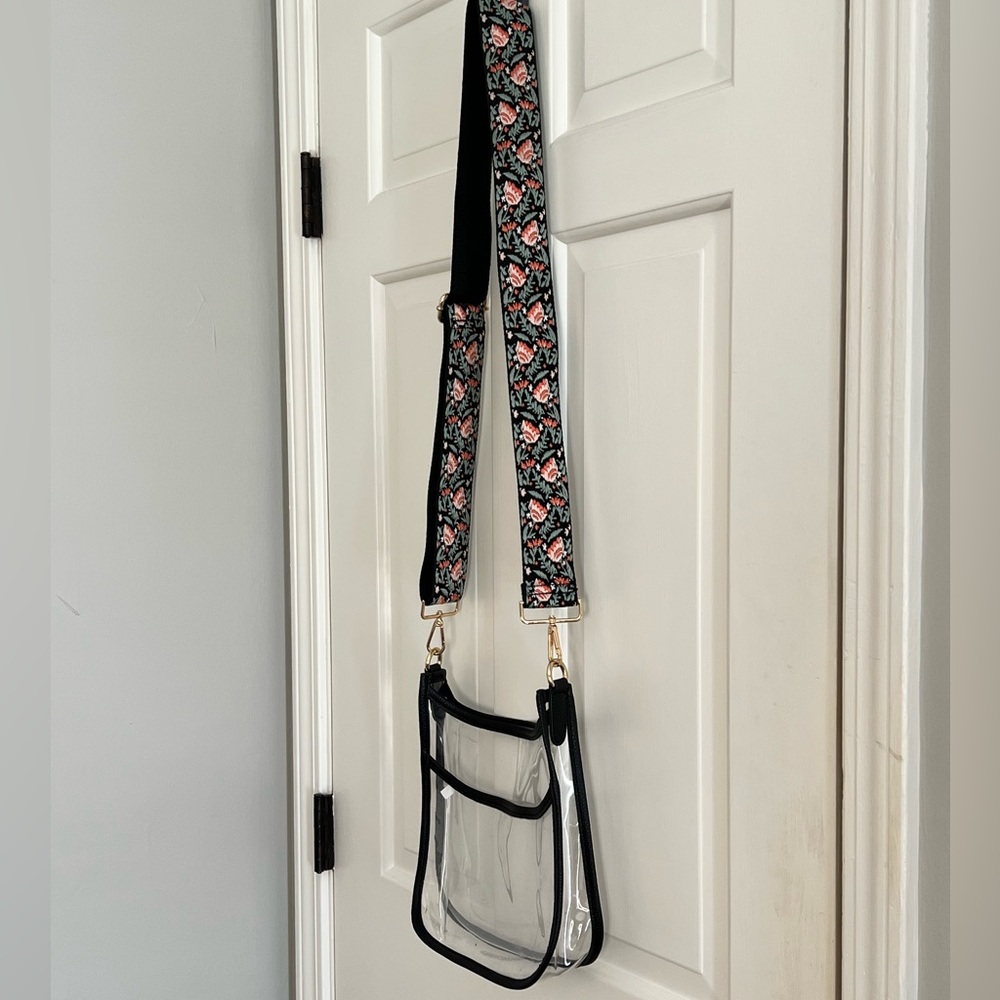 Stylish Black and Clear Crossbody Bag with guitar strap